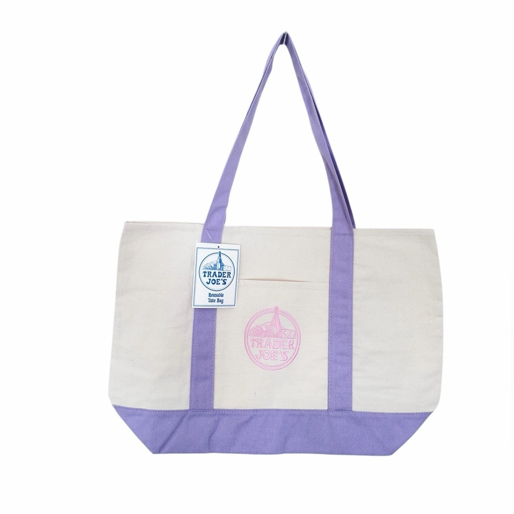 Trader Joe's Large Lavender Tote Bag NEW With Tags - Picture 3 of 8